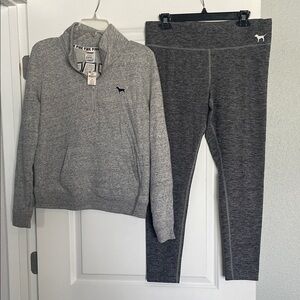 PINK Victoria's Secret Women's Gray Half-Zip Pullover & PINK Yoga Leggings Set L